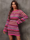 Multicolored Stripe Dropped Shoulder Sweater Dress