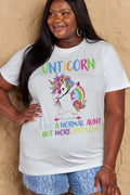 Simply Love Camiseta de algodón gráfica de tamaño completo AUNTICORN COMO UNA TÍA NORMAL PERO MÁS IMPRESIONANTE