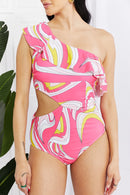 Marina West Swim Vitamin C - Maillot de bain asymétrique à volants et découpes en rose