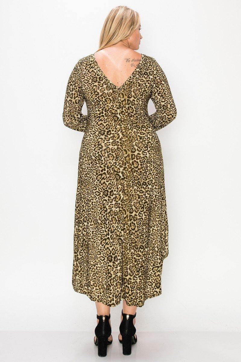 Cheetah Print Dress Featuring A Round Neck - AM APPAREL