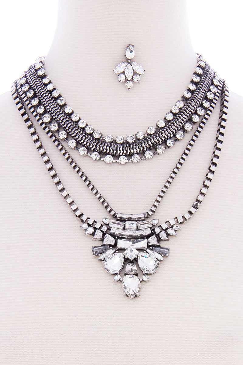 Chunky Antique Boho Bohemian Statement Necklace Earring Set - AM APPAREL