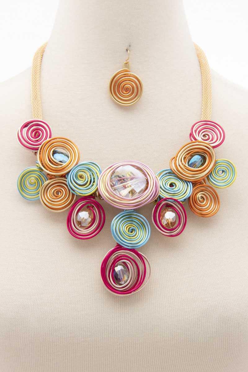 Chunky Colorful Swirl Bead Necklace - AM APPAREL