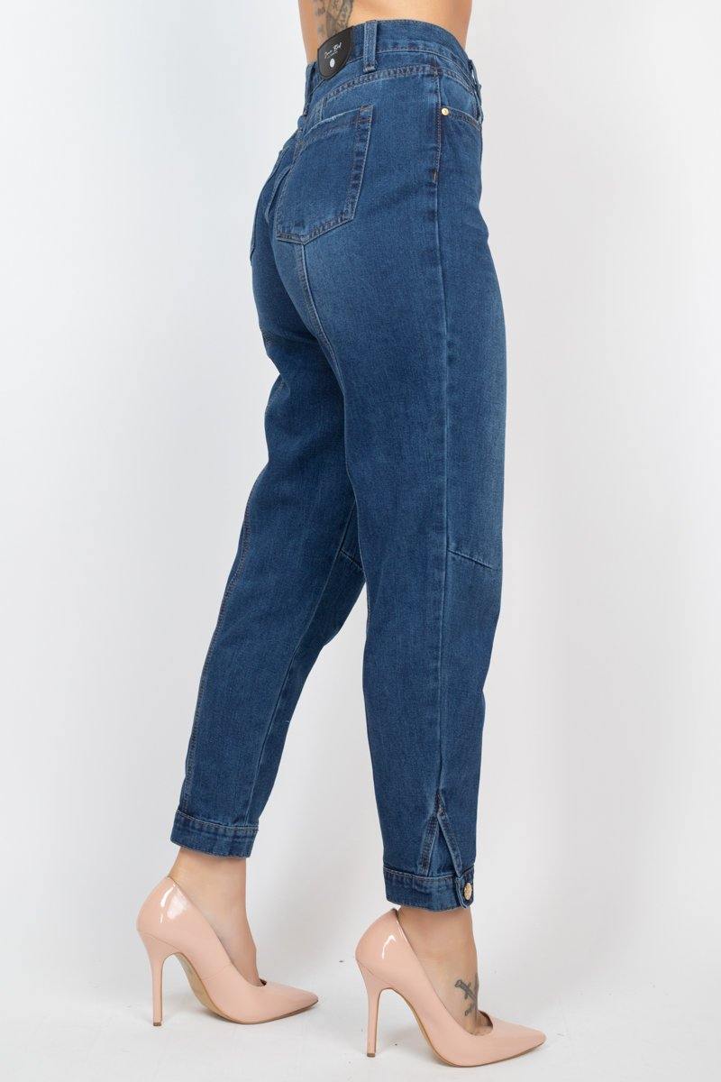 Cuffed-button Mom Jeans - AM APPAREL