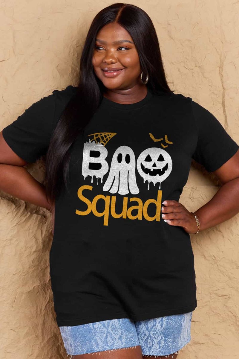Camiseta de algodón con estampado BOO SQUAD de tamaño completo de Simply Love