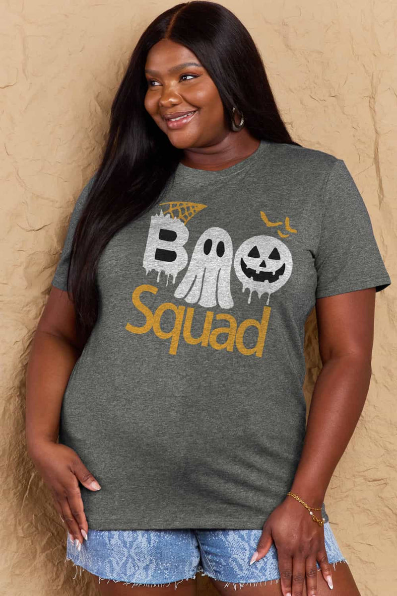 Camiseta de algodón con estampado BOO SQUAD de tamaño completo de Simply Love