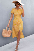 Robe midi imprimée à fente et découpe (ceinture non incluse)