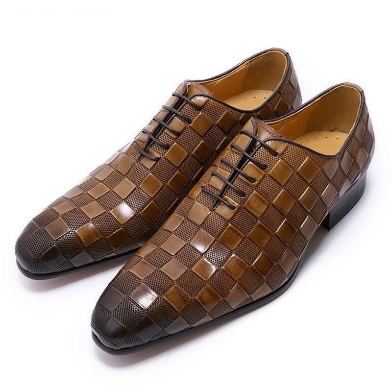 DW Men's Luxury Italian Leather Plaid Oxfords - AM APPAREL