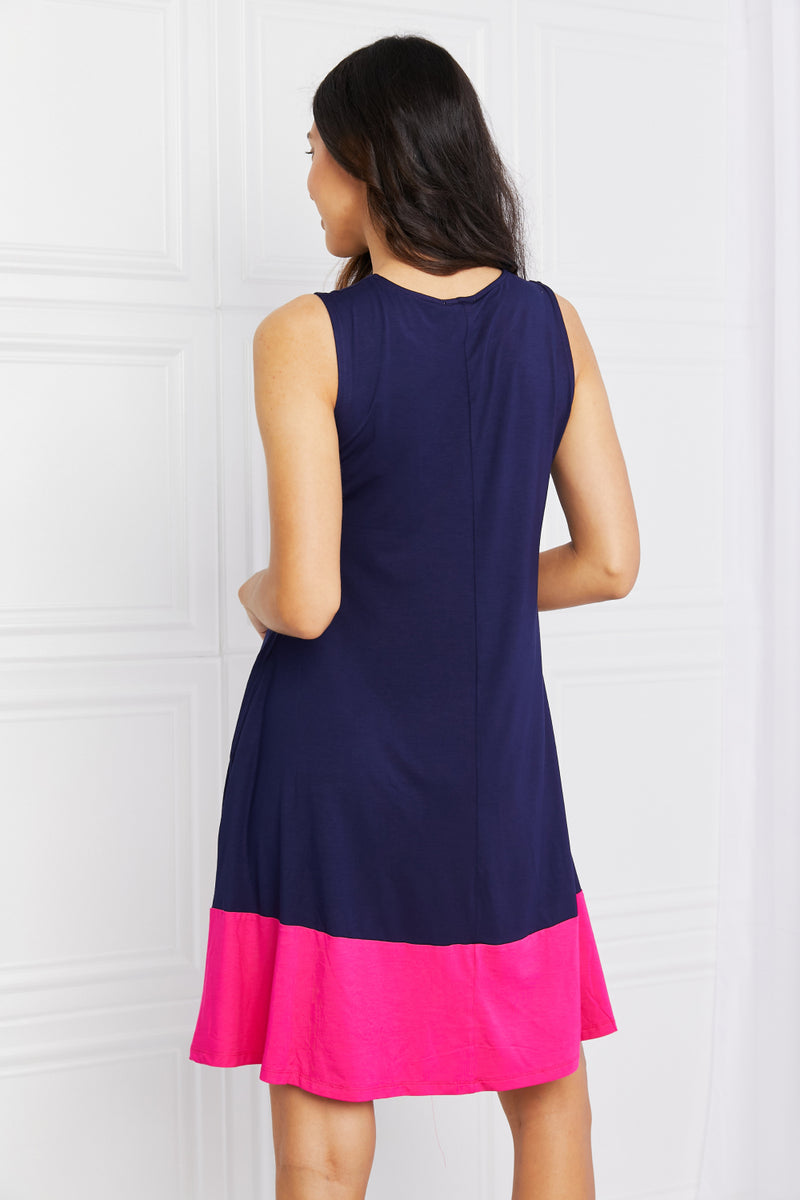 Yelete Mini vestido sin mangas de dos tonos de tamaño completo con bolsillos