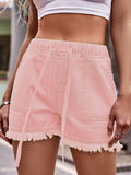Short en denim à ourlet brut avec cordon de serrage