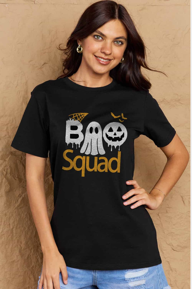 Camiseta de algodón con estampado BOO SQUAD de tamaño completo de Simply Love