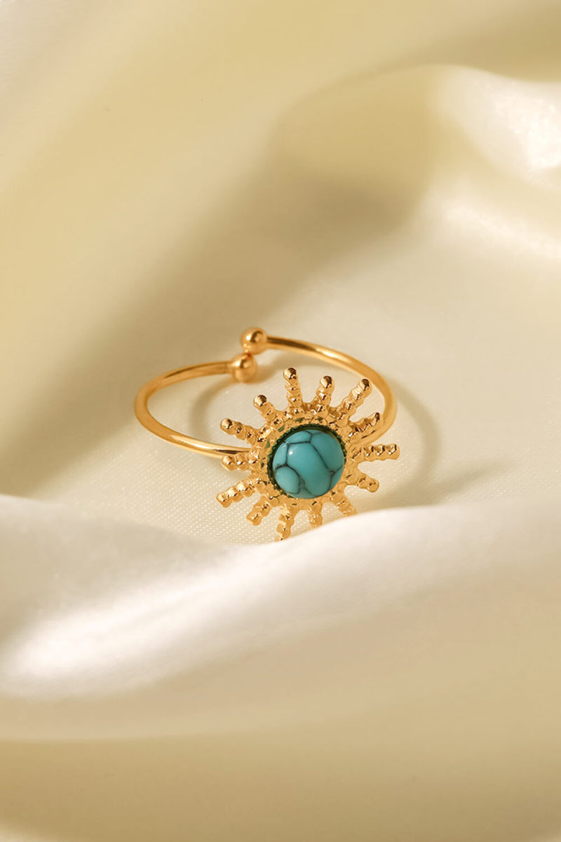 Anillo abierto con forma de sol de piedra natural