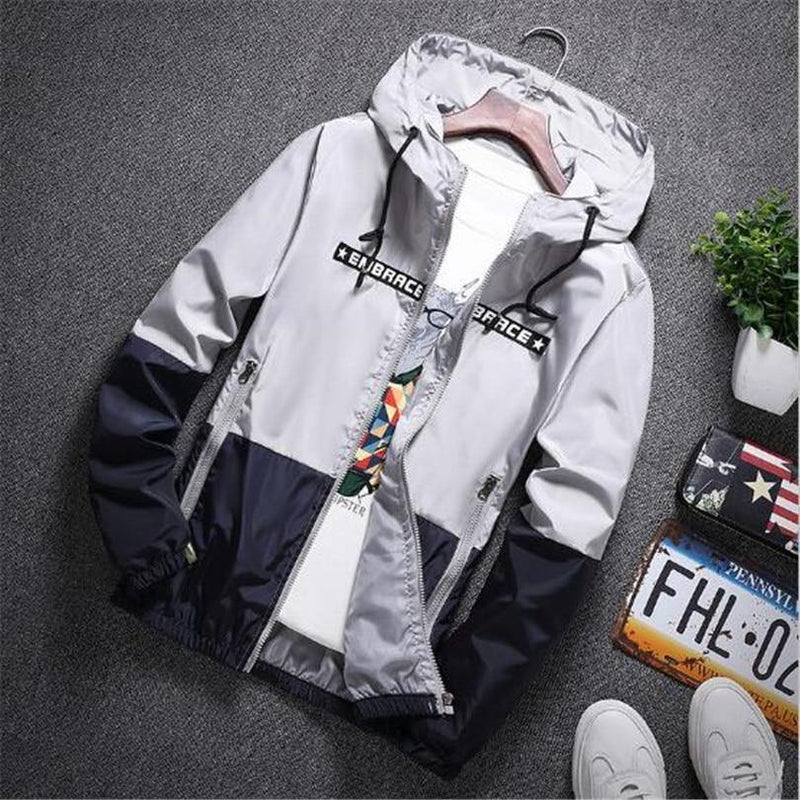 EMBRACE Men's Hooded Patchwork Windbreaker Jacket - AM APPAREL