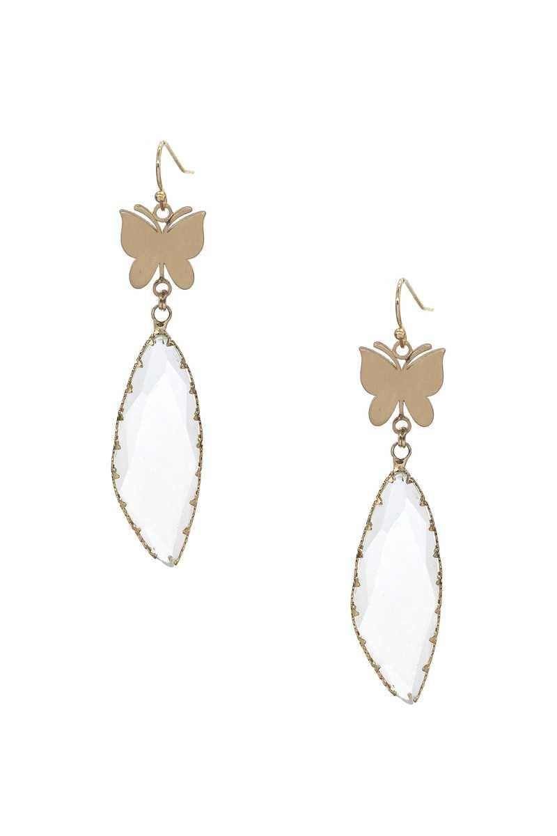 Fashion Butterfly Clear Stone Dangle Earring - AM APPAREL