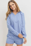 French Terry Hood With V-neck Long Sleeve Top - AM APPAREL