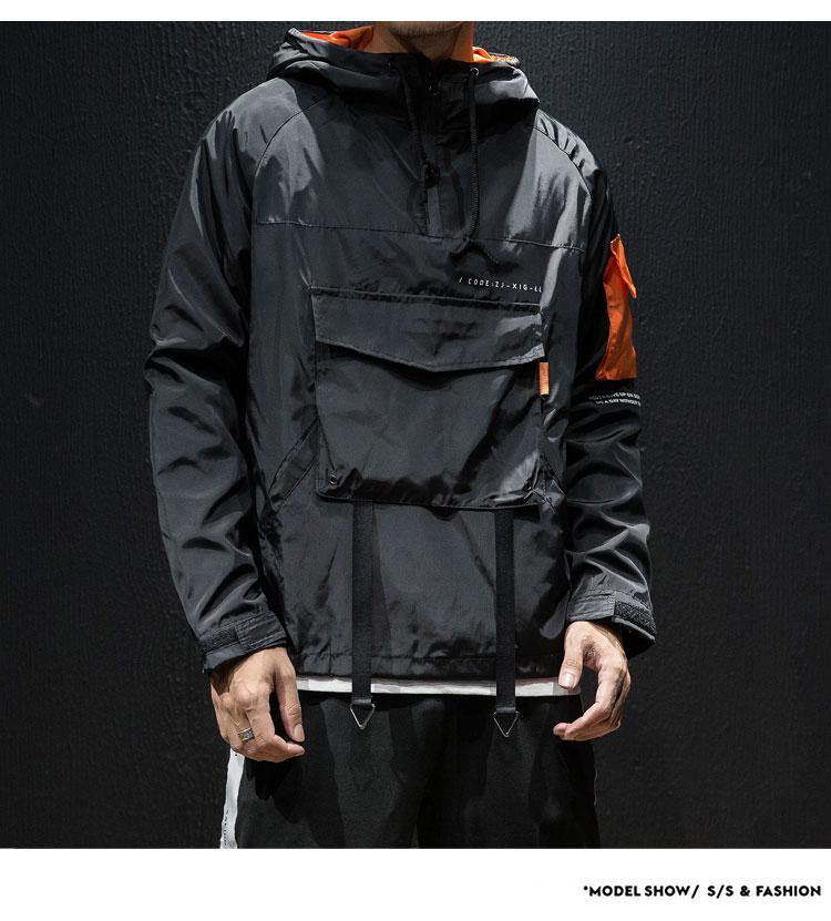 Front Pocket Windbreaker Hooded Jacket - AM APPAREL