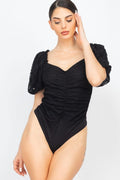 Front-ruched Lace Bodysuit (woven) - AM APPAREL