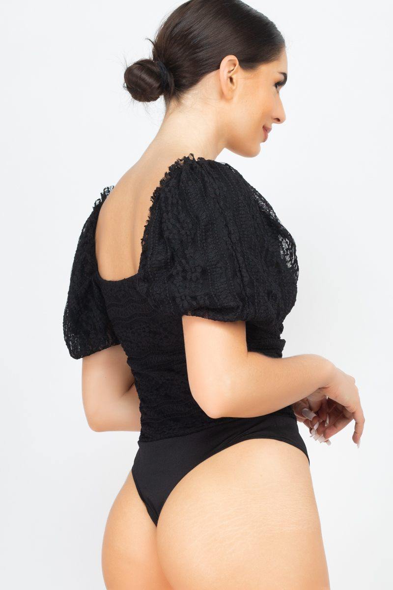 Front-ruched Lace Bodysuit (woven) - AM APPAREL