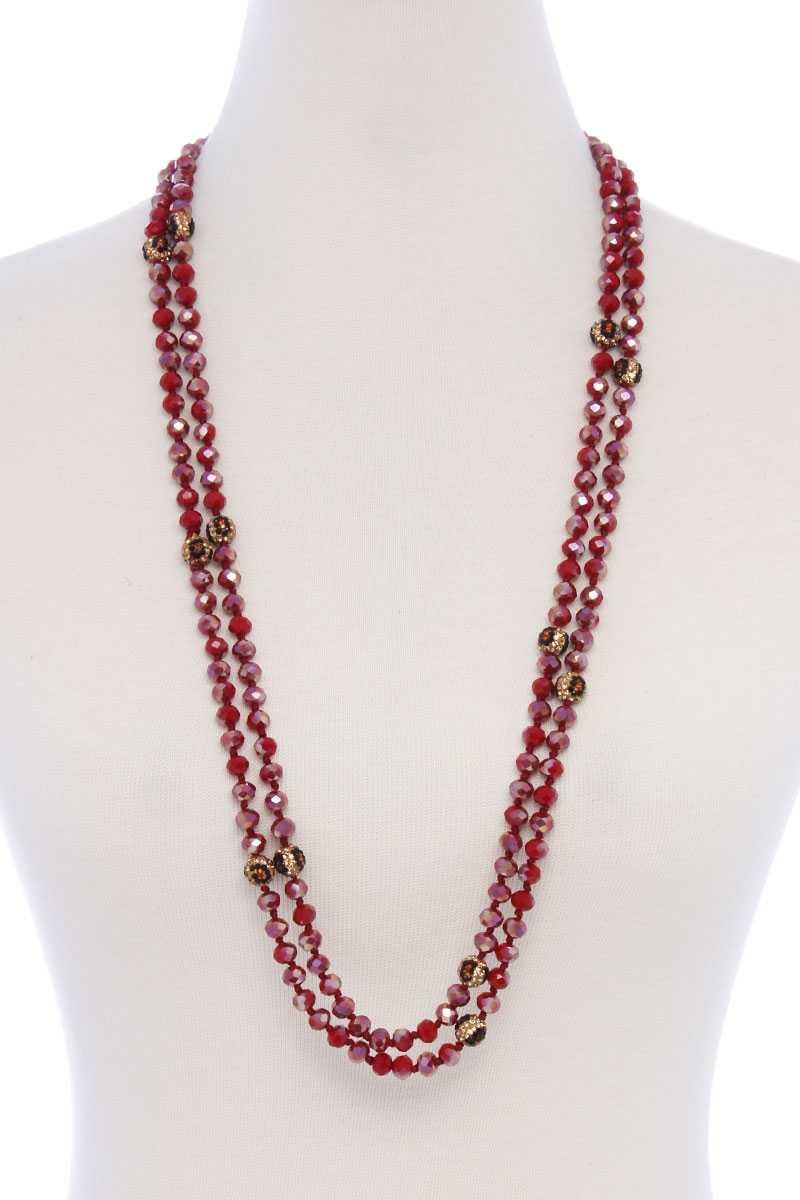 Glass Bead 2 Layered Long Necklace - AM APPAREL