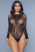Heart Shape Detail With Floral Lace Bottom/sleeves Bodysuit - AM APPAREL