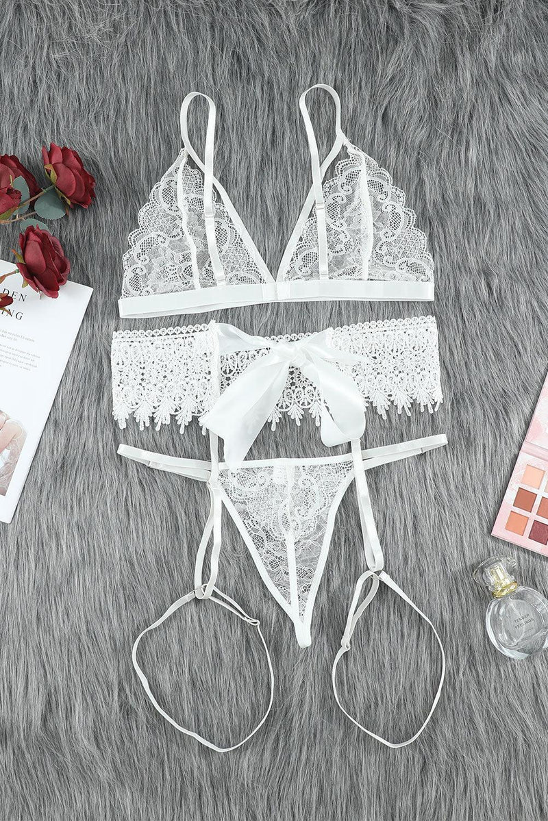 Lace Lingerie Three-Piece Set - AM APPAREL
