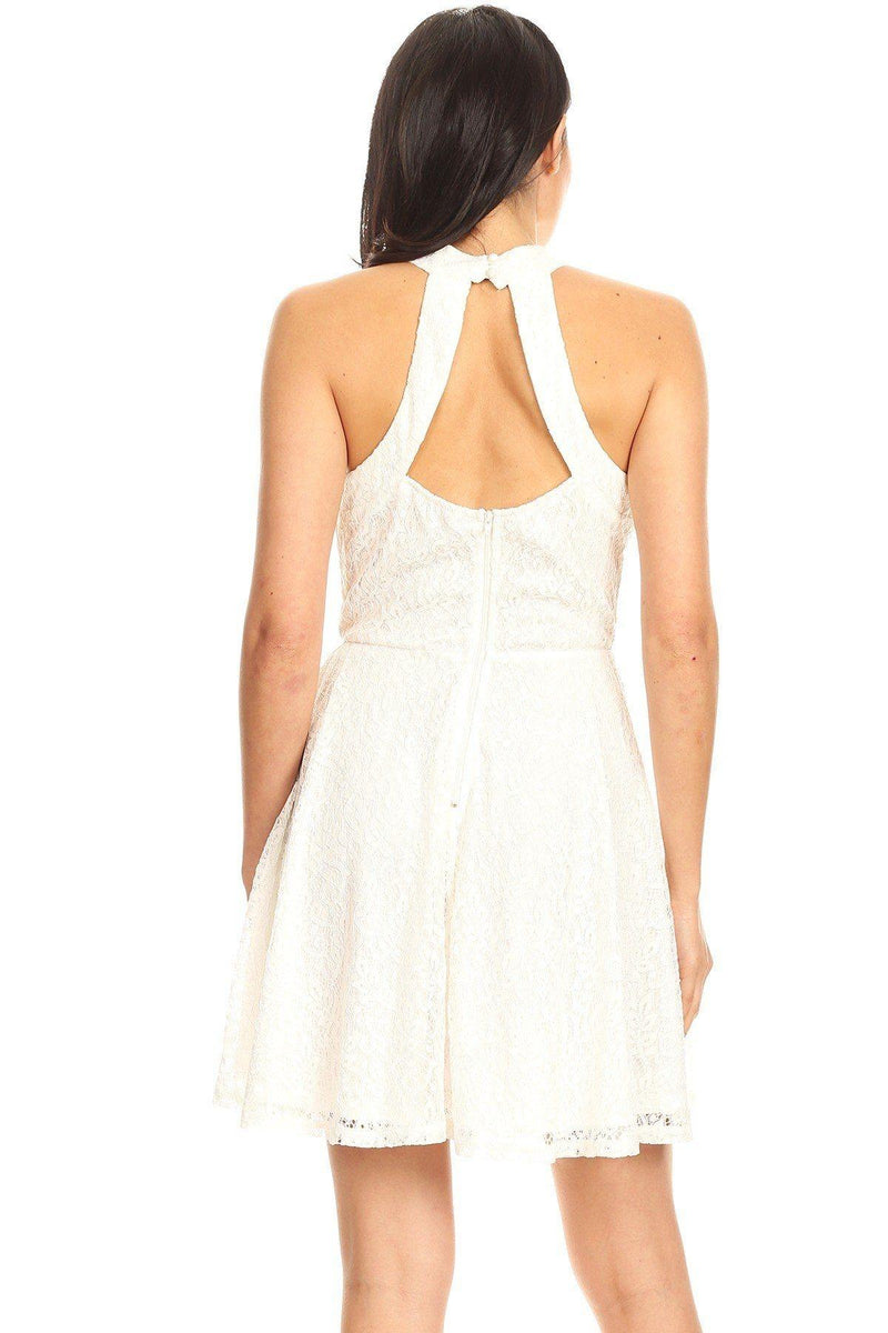Lace Sleeveless Dress With Halter Neckline And Back Zipper Closure - AM APPAREL