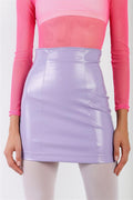 Lavender Faux Leather High Waist Mini Skirt - AM APPAREL