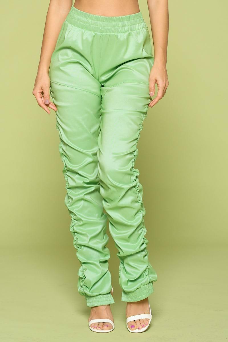Leather Pu Ruched Pants - AM APPAREL