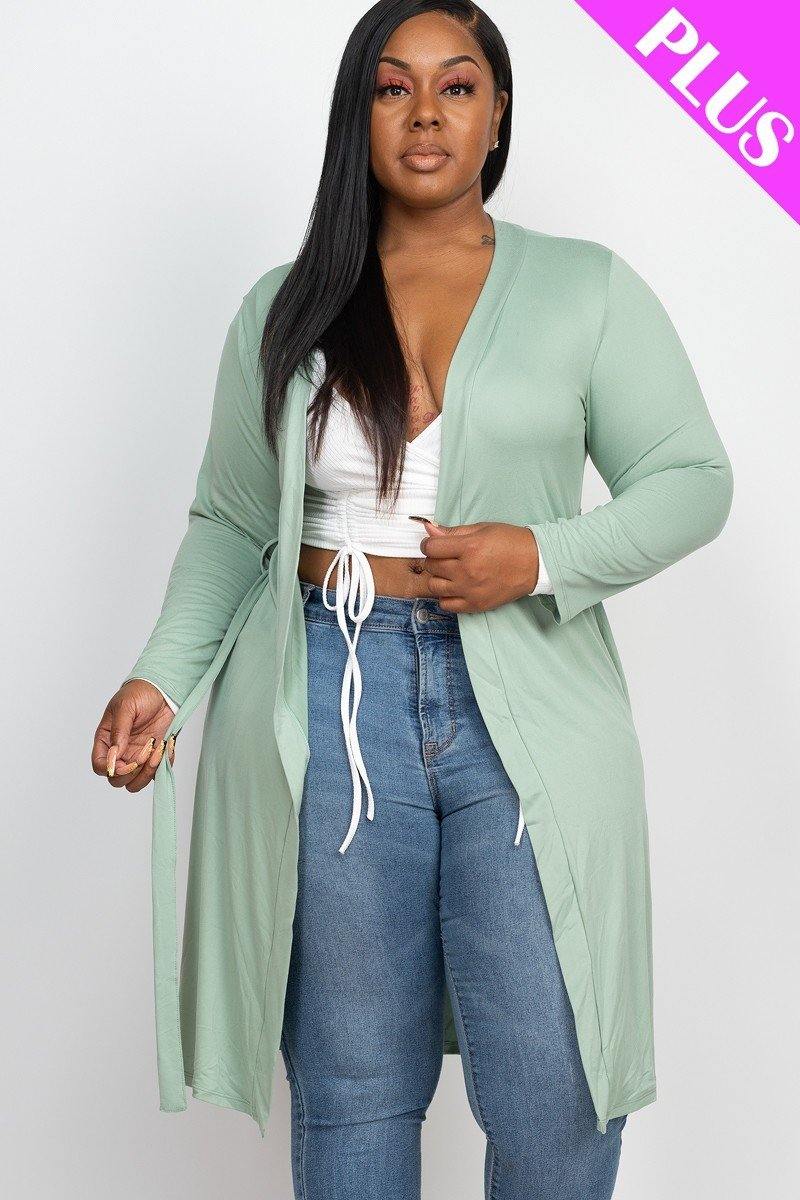 Long Sleeves Belted Cardigan - AM APPAREL