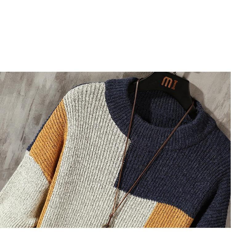 Men's Autumn Color Block Knitted Sweater - AM APPAREL