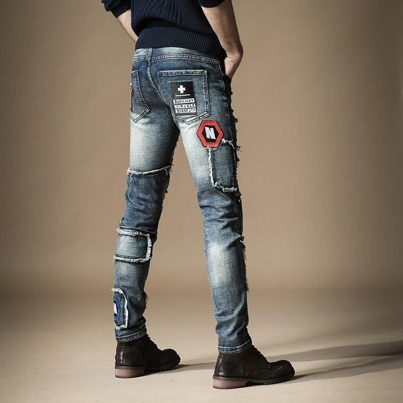 Men's Autumn Embroidered Tide Jeans - AM APPAREL