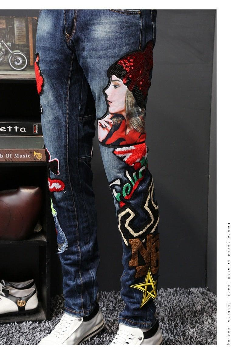 Men's Beauty Embroidered Jeans - AM APPAREL