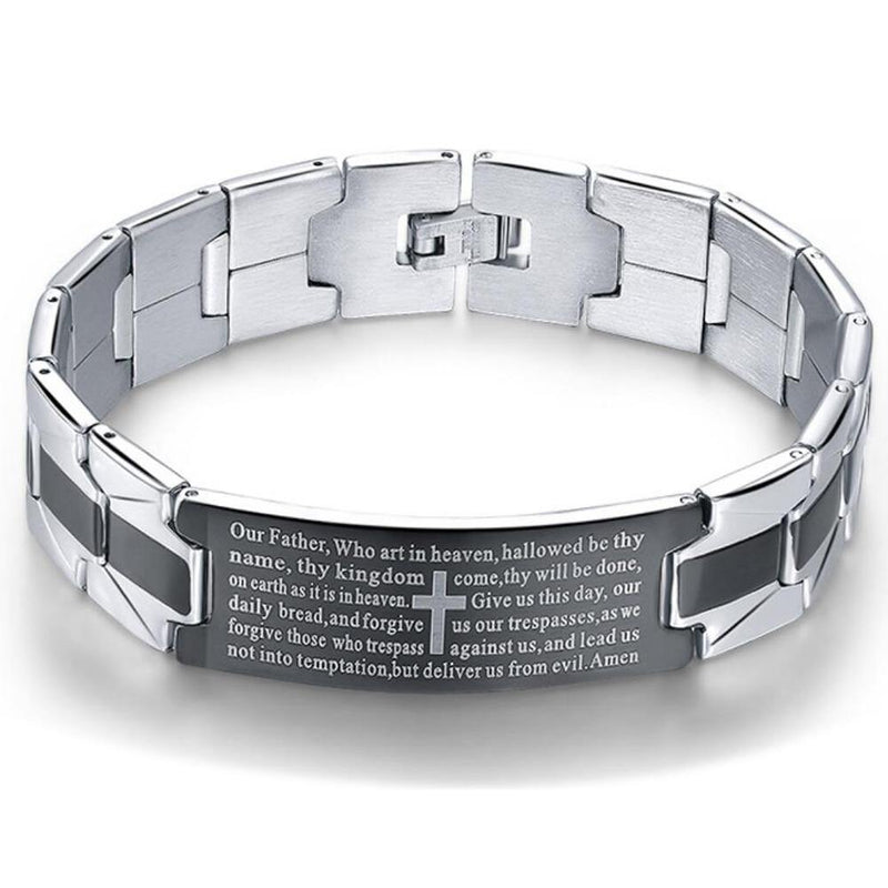 Men's Bible Verse/Cross Stainless Steel Bracelet - AM APPAREL