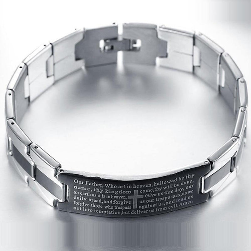 Men's Bible Verse/Cross Stainless Steel Bracelet - AM APPAREL