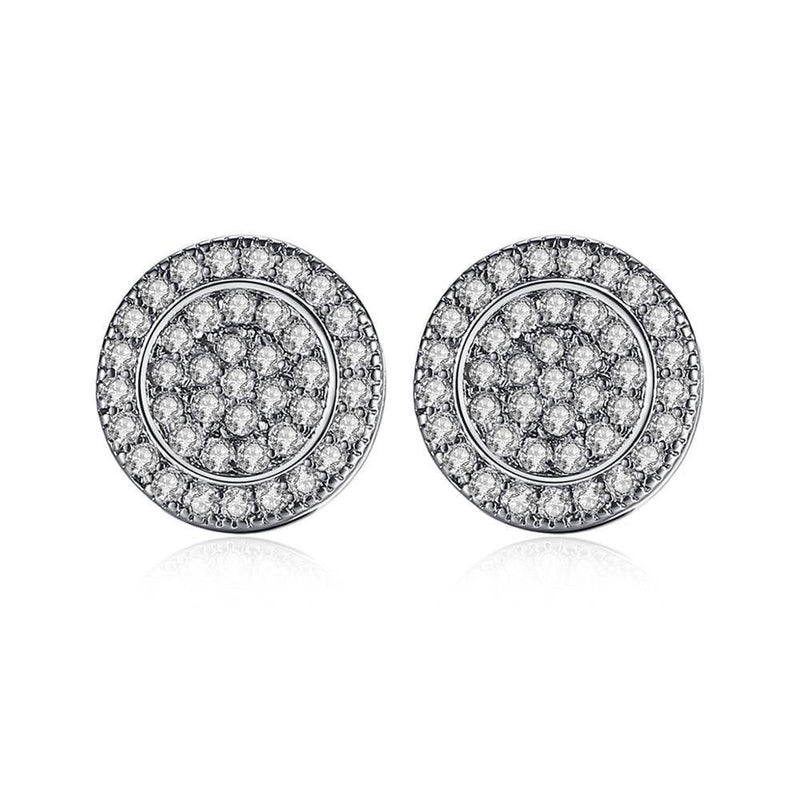 Men's Blue Round Zirconia Stud Earrings - AM APPAREL