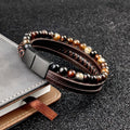 Men's Boho Beaded Leather Bracelet - AM APPAREL