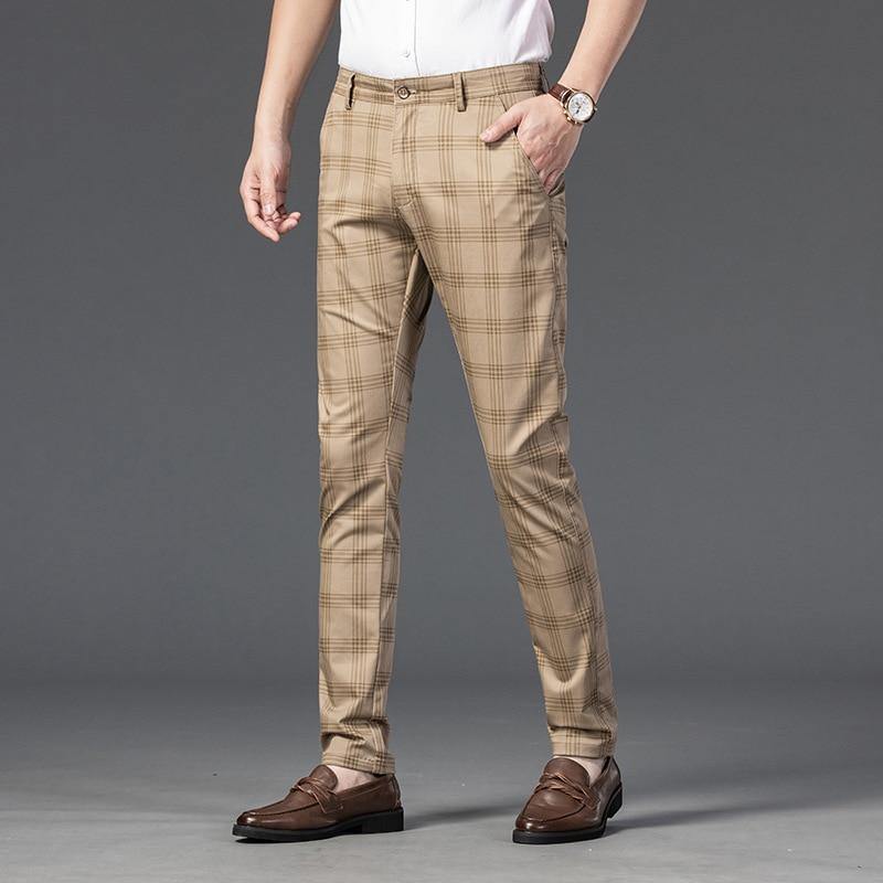Men's Business Plaid Regular Fit Pants - AM APPAREL