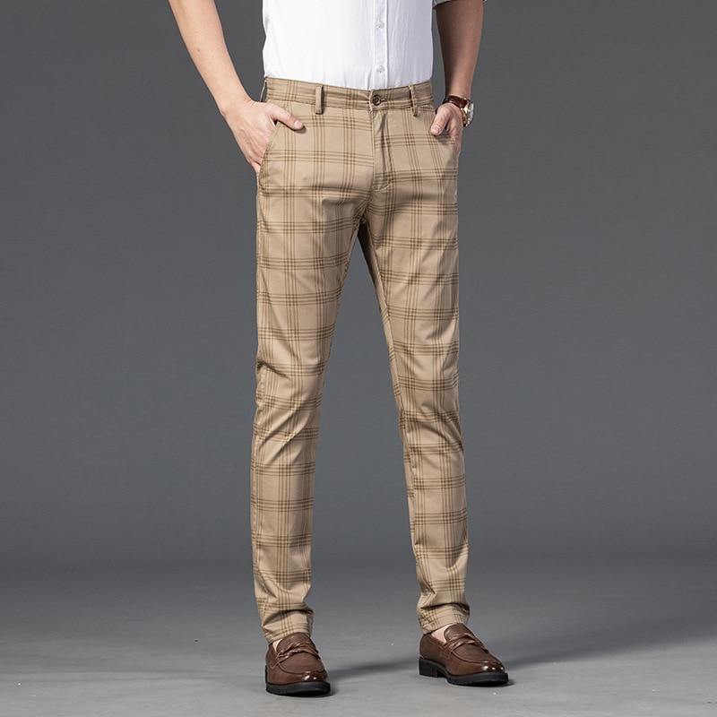 Men's Business Plaid Regular Fit Pants - AM APPAREL