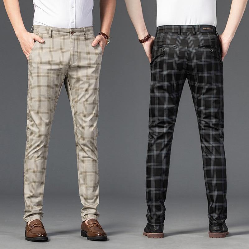 Men's Business Plaid Regular Fit Pants - AM APPAREL