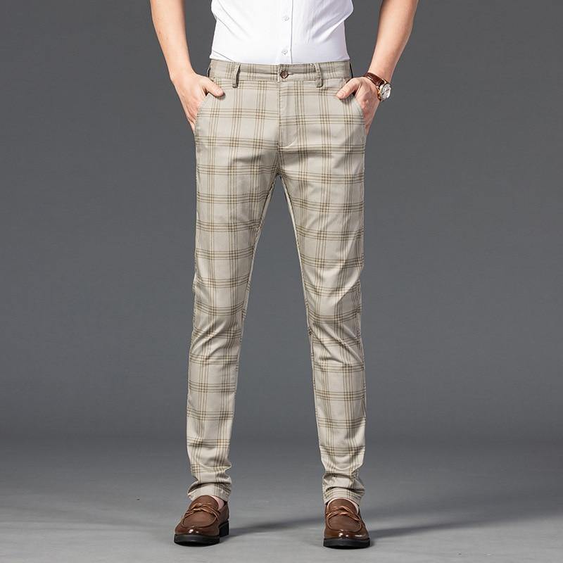 Men's Business Plaid Regular Fit Pants - AM APPAREL