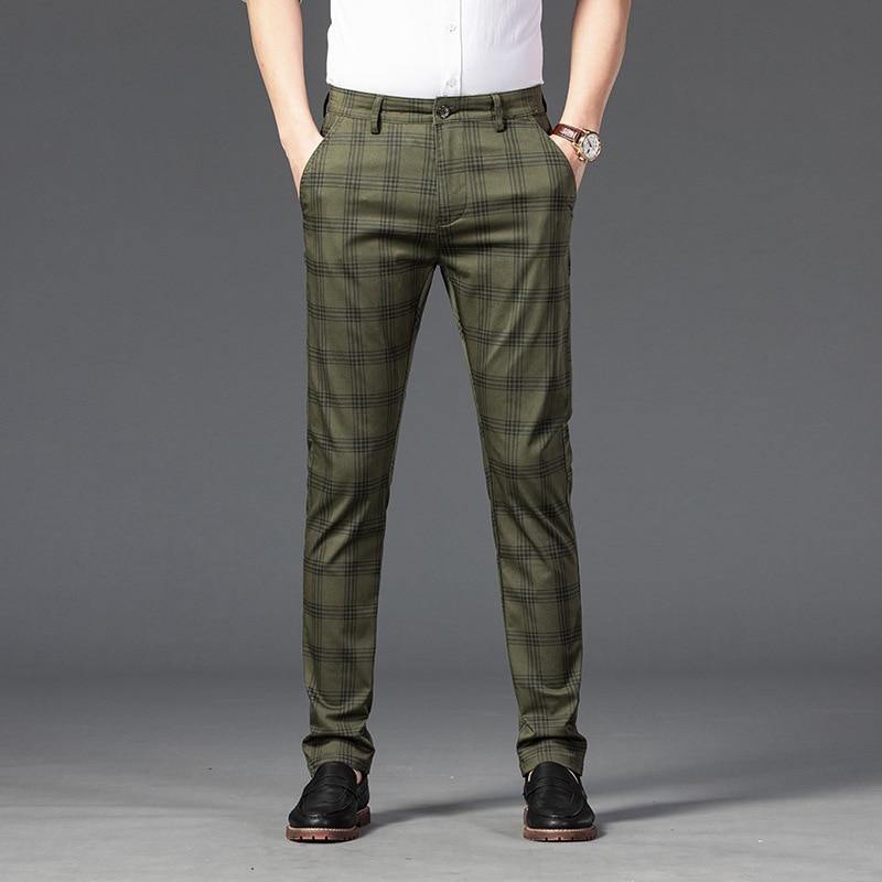 Men's Business Plaid Regular Fit Pants - AM APPAREL