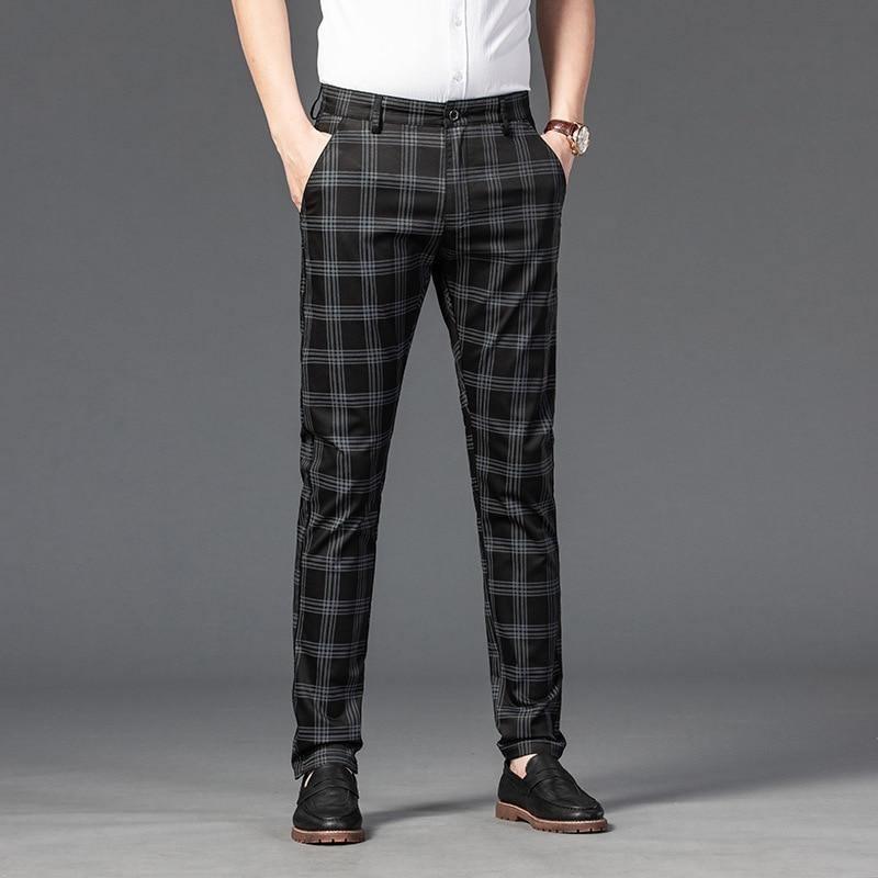 Men's Business Plaid Regular Fit Pants - AM APPAREL