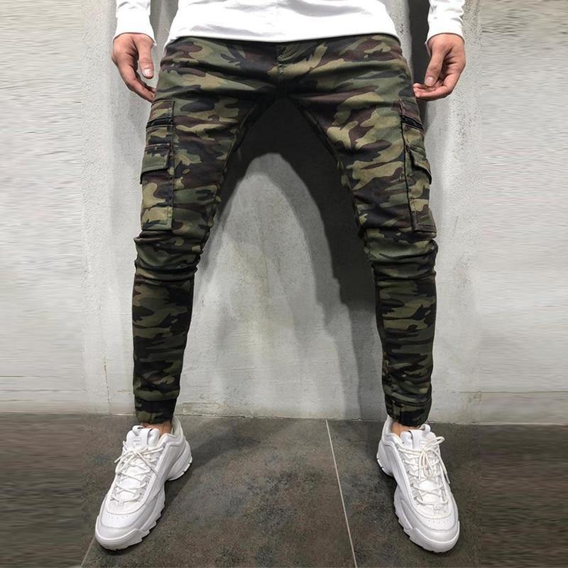 Men's Camouflage Slim Fit Multi-Pocket Cargo Joggers - AM APPAREL