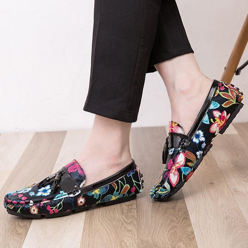 Men's Casual Flower Design Loafers - AM APPAREL