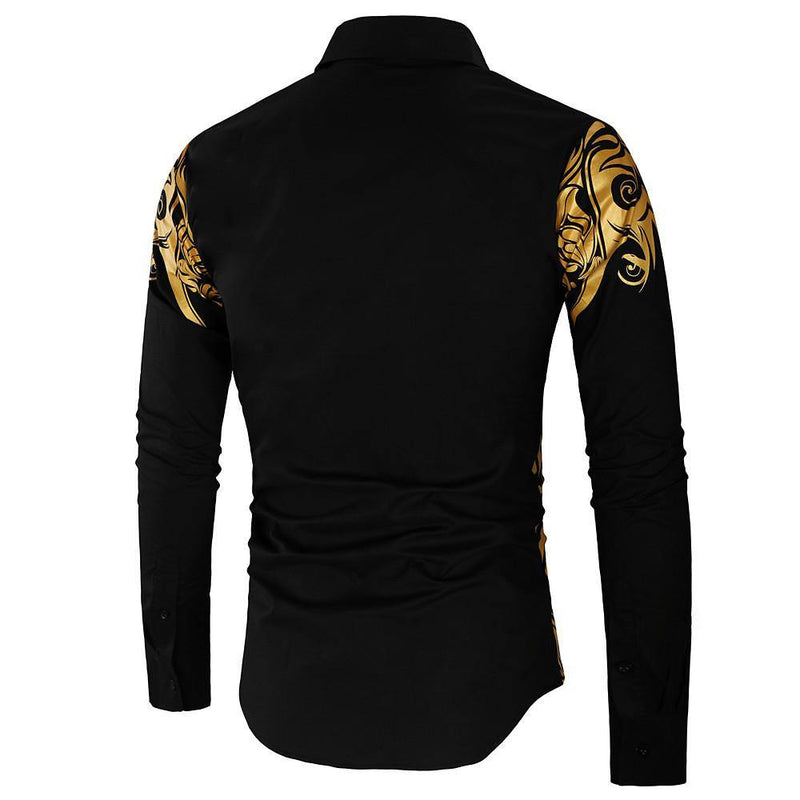 Men's Casual Gold Print Light Weight Elastic Shirt - AM APPAREL