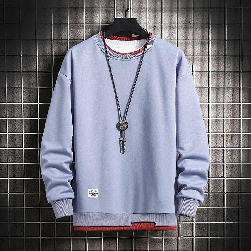 Men's Casual Plain Color O-Neck Light Sweatshirt - AM APPAREL
