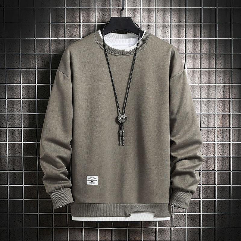 Men's Casual Plain Color O-Neck Light Sweatshirt - AM APPAREL