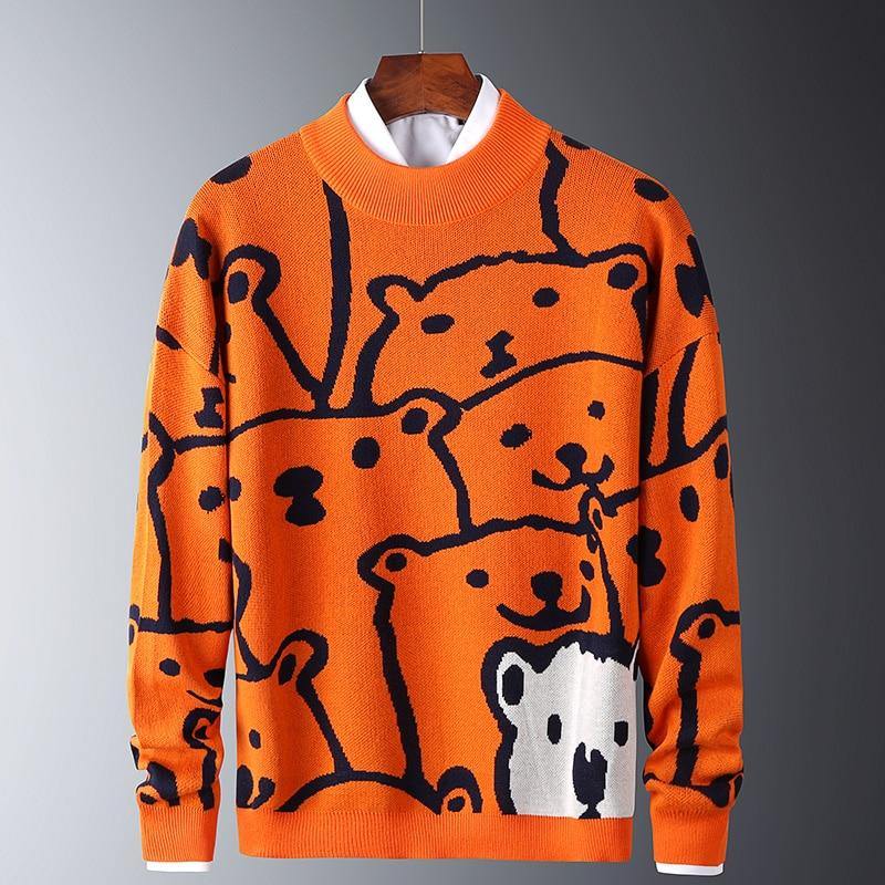 Men's Casual Polar Bear Print Sweater - AM APPAREL