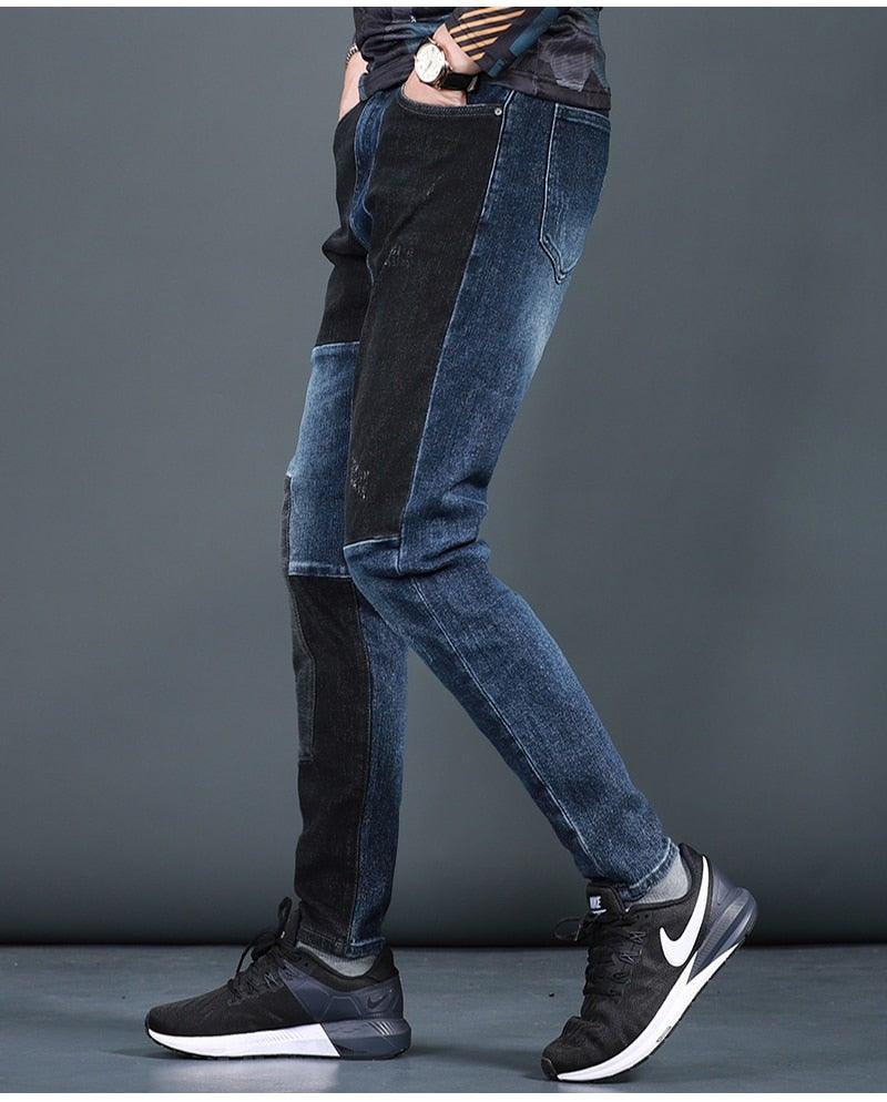 Men's Designer Patchwork Slim Fit Jeans - AM APPAREL