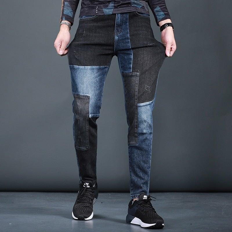 Men's Designer Patchwork Slim Fit Jeans - AM APPAREL