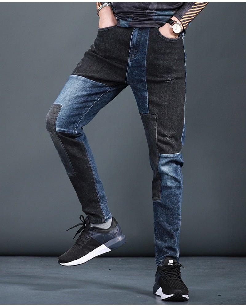 Men's Designer Patchwork Slim Fit Jeans - AM APPAREL